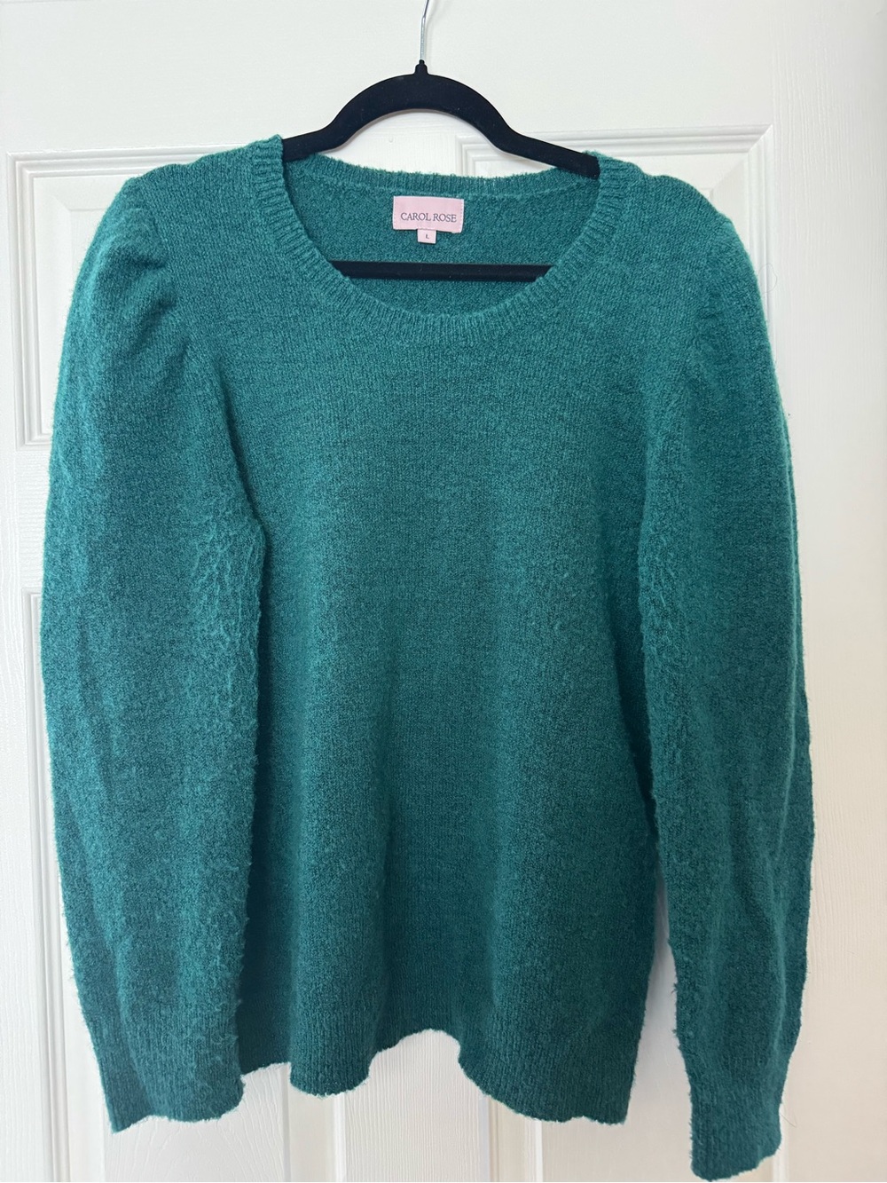 Carol Rose Teal Crewneck Sweater with Subtle Puff Sleeves